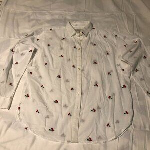 Loft Cherry Embroidered Relaxed Shirt Size XS